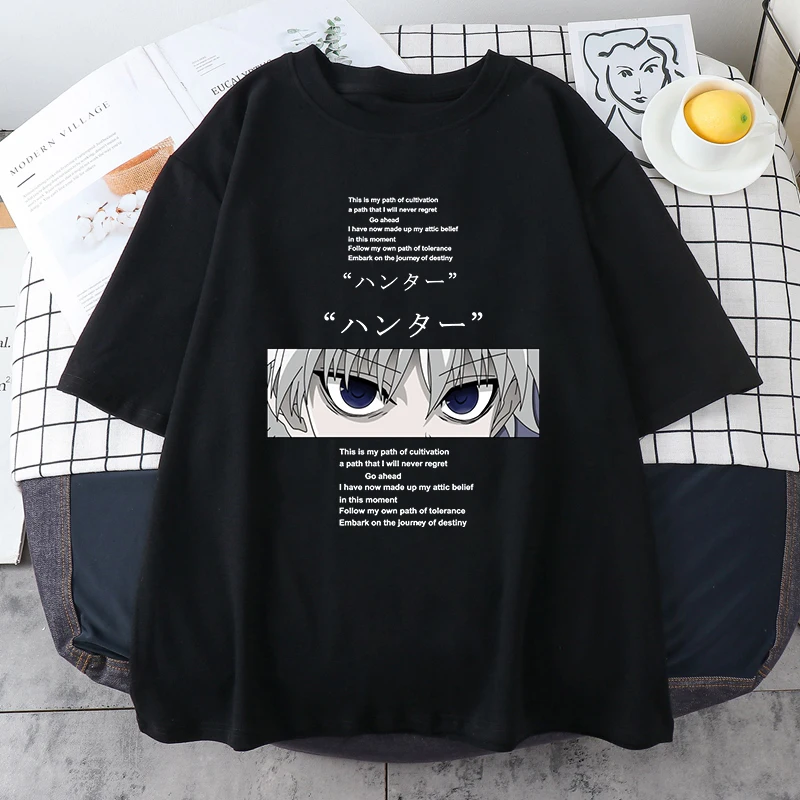 Hunter X Hunter-Camiseta de Anime para hombre, Tops, camisetas Killua Zoldyck Devil Eye, Tops de manga corta, camiseta informal, ropa para hombre
