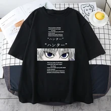 Hunter x hunter anime t camisa dos homens topos tees killua zoldyck diabo olho teesshirt topos de manga curta casual camisa masculina