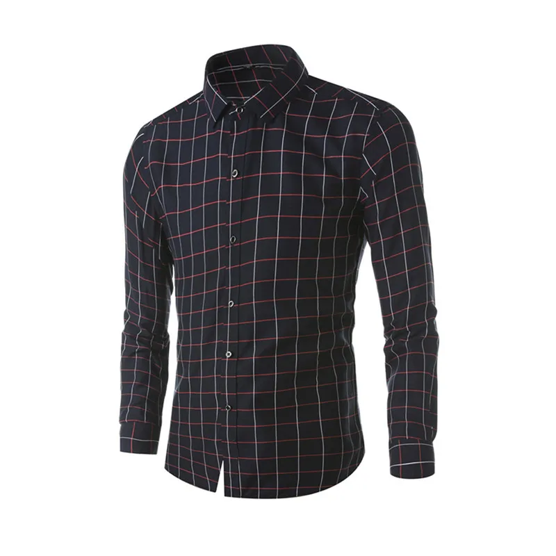 Клетчатые приталенные рубашки Camisa de los hombres, мужская деловая Повседневная рубашка с длинным рукавом и принтом в клетку, топ, Блузка& 20