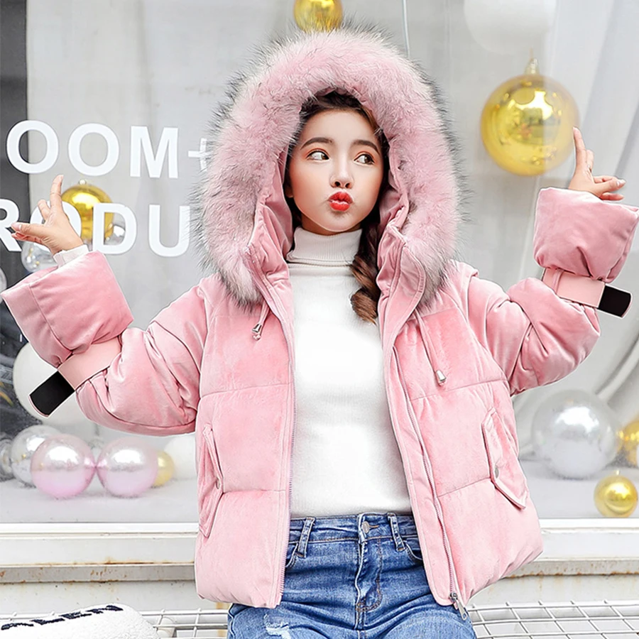 

Cute Gold Velvet Down Coat Women Winter Casual Short Korean Thicken Warm Down Jacket Coat Female Streetwear Vogue Big Size Parka