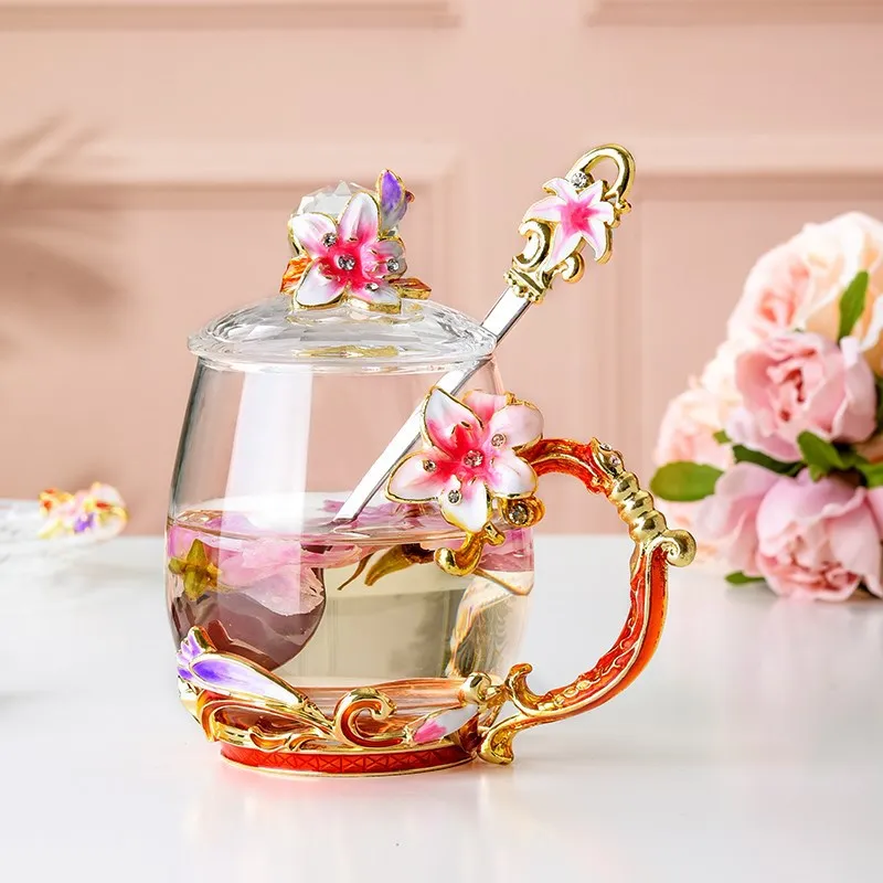 

New Style Enamel Lily-Crystal Cup Flower Heat-Resistant Crystal Glass Paperback Gift Box