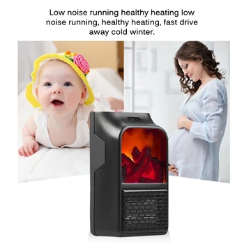 

900W Mini Portable Electric Wall Plug-In Simulation Flame Heater Ceramic Radiator Home Office Eu Plug