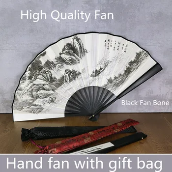 

Large White Ink landscape Silk Hand Fan Decoration Men Chinese Folding Fan High Quality Vintage Traditional Crafts Bamboo Fan