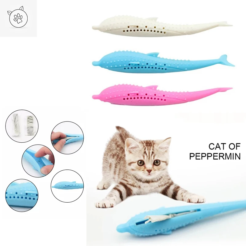 

SUPREPET Cute Pet Cat Toothbrush Toy Fish Shape Catnip Flavor Silicone Molar Stick Teeth Cleaning Toy For Cats Kitten