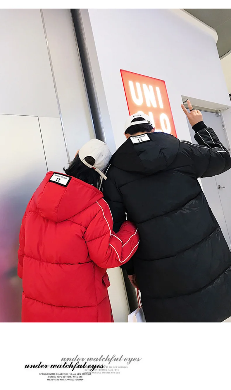 Зима, стиль, одежда для пар, пальто для мужчин и женщин, повседневный пуховик, длинное пальто выше колена, хлопковая стеганая одежда в Корейском стиле
