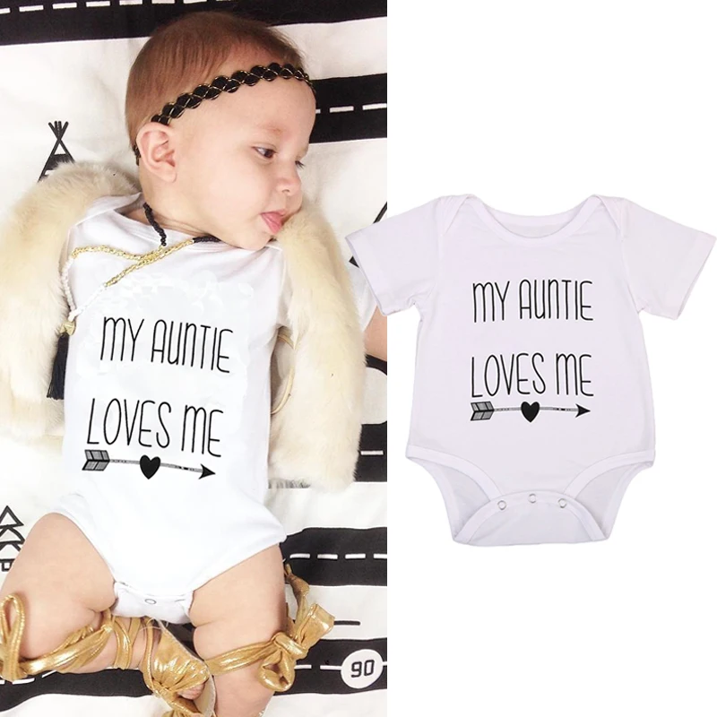 Pudcoco My Auntie Love Me/Одежда для маленьких мальчиков и девочек хлопковые боди с короткими рукавами и круглым вырезом для детей от 0 до 18 месяцев, Helen115