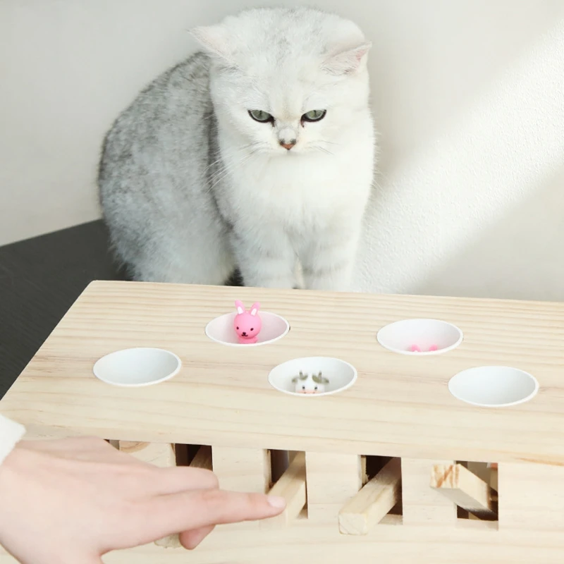 Игрушки для кошек домашние твердые деревянные игрушки для кошек интерактивные 5-Holed Chase мышь игра "Ударь мышь" царапина интерактивные кошки Играть Смешные T