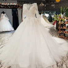 LS84440 свадебное платье с рукавамиДлинные рукава торжественное платье с бисером и блестками с круглым вырезом органзы свадебное нарядное платье с длинным шлейфом как фотографии