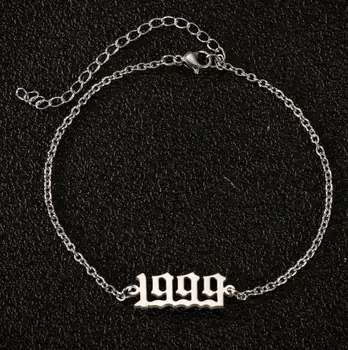 

Punk Year Date Anklets & Bracelets Femme 1980 to 2000 Stainless Steel Chain Date Of Birth Number Year Anklet Friend Gifts BFF