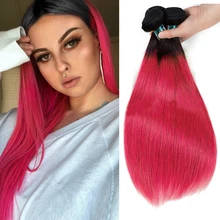 SEXAY пучки человеческих волос Ombre 3/4 шт. T1B розовый темные корни Бразильский прямые волосы предварительно Цветной розового цвета Remy пряди человеческих волос Инструменты для завивки волос