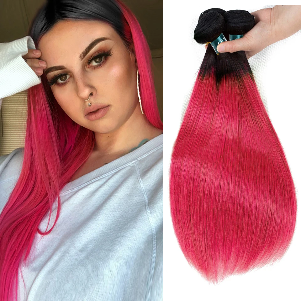 SEXAY пучки человеческих волос Ombre 3/4 шт T1B розовые темные корни бразильские прямые