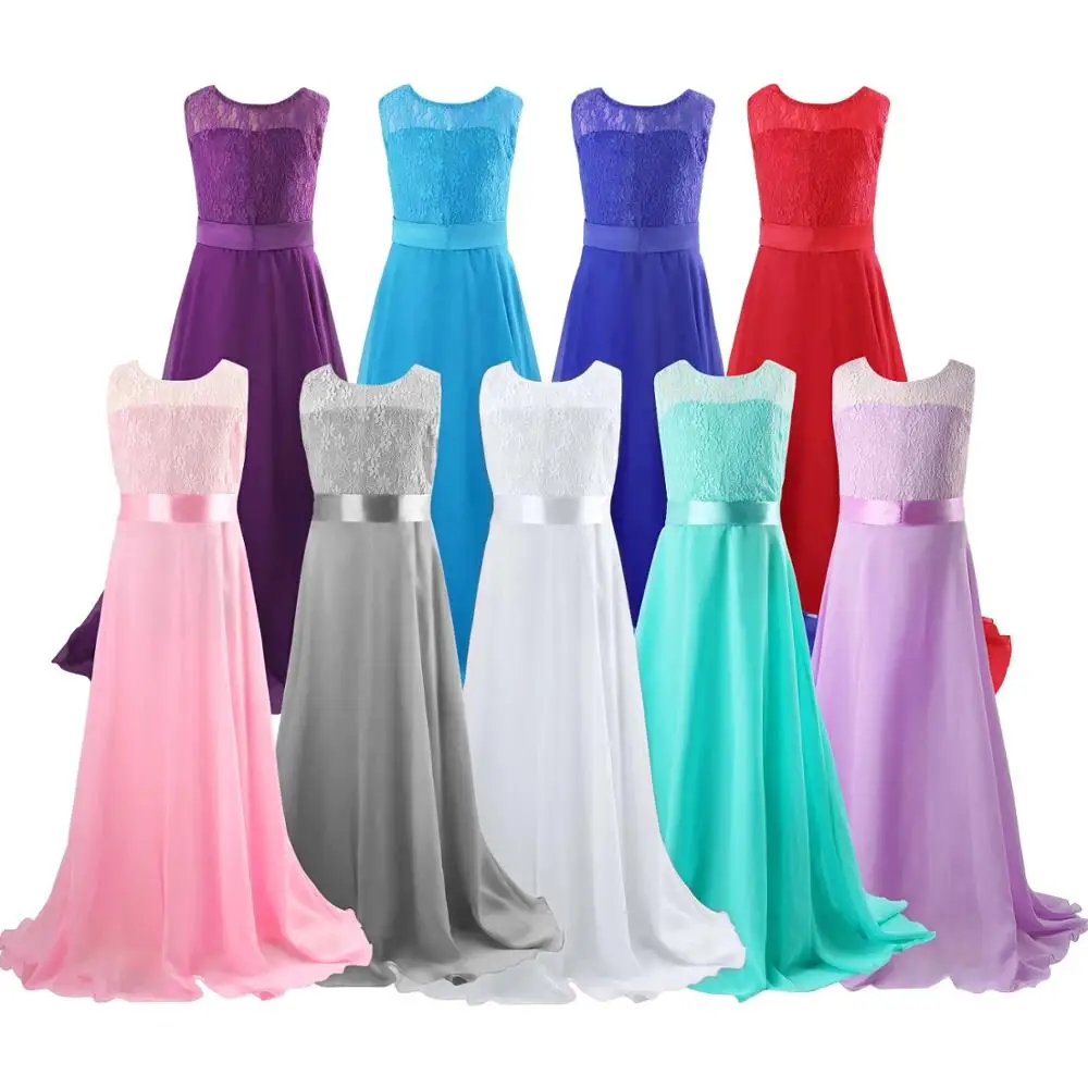 

8-14 Girls Sequined Floral Lace Chiffon Dress Princess Formal Brides Wedding Birthday Party Dress First Communion Tutu Dress