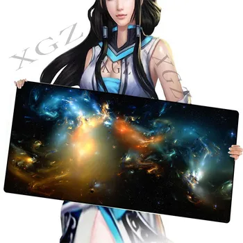 

XGZ Custom Fashion Large Game Mouse Pad Black Lock-edge Fantasy Starry Sky White Horse Computer Keyboard Rubber Non-slip