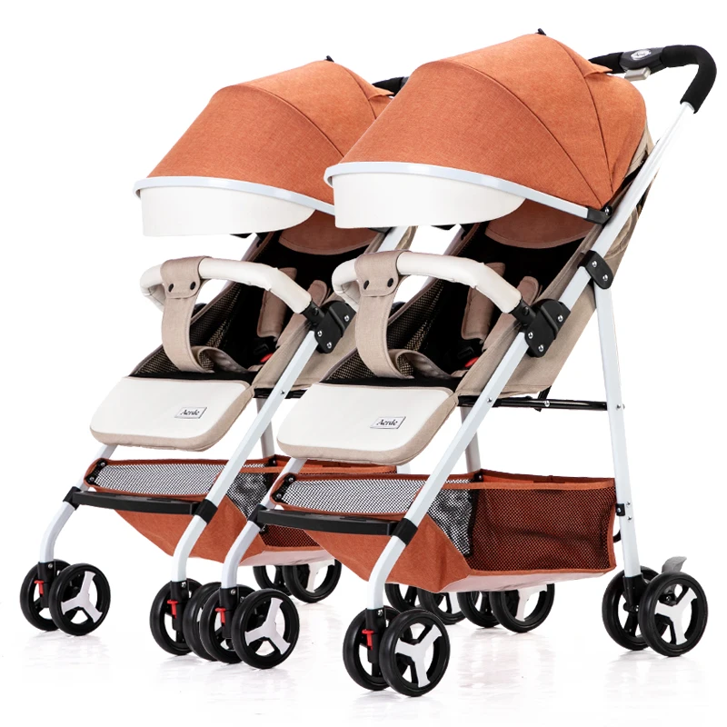 Многофункциональная двойная детская коляска, может сидеть и отстегиваться, ультра-светильник, портативная складная коляска для близнецов, может сидеть и откидываться - Цвет: orange