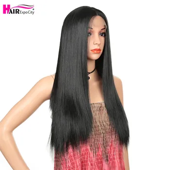 

26" Long Straight Wig Synthetic Lace Front Wig Lace Wigs For Black Women Heat Resistant Nature Black Middle Part Hair Expo City