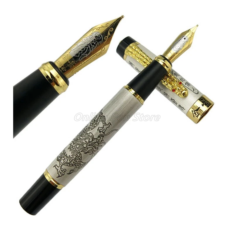 Jinhao Metal Ancient Silver Descendants of The Dragon Broad Nib Vintage Fountain Pen Office School Writing Gift Pen Accessory