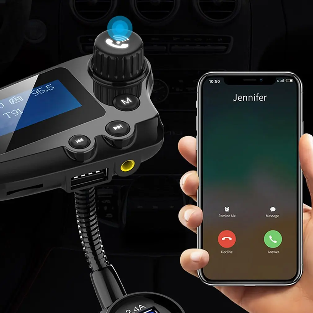 Bluetooth V5.0 беспроводной fm-модулятор подключение 2 телефонов автомобильный mp3-плеер 3,5 мм AUX play поддержка TF usb флешка музыка