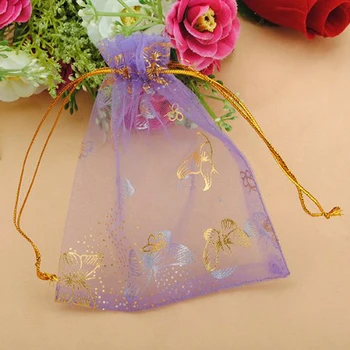 

Jewelry Packing Bag With Butterfly 10x12cm Christmas Wedding Voile Gift Drawstring Organza Bag Pouch Wholesale