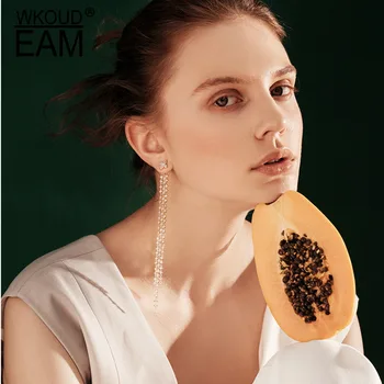 

WKOUD EAM 2020 New Long Imitation Zircon Flower Tassel Earring Charms Women Temperament Alloy Prevent Allergy Earrings PE364