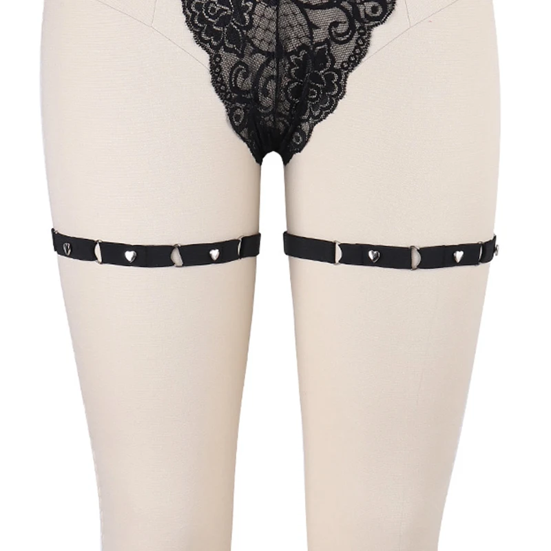 JLX.HARNESS Heart Rivet Stockings Leg Garter Fashion Women Sexy Harajuku Elastic Garter Belt Suspenders body harness Belt
