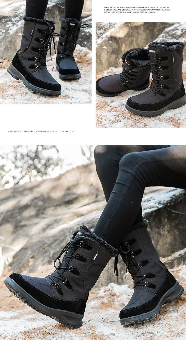 YITU Winter Hiking Boots Women 100% Waterproof Genuine Leather Trekking Hiking Shoes Outdoor Woman Winter Sneakers Cotton Boots