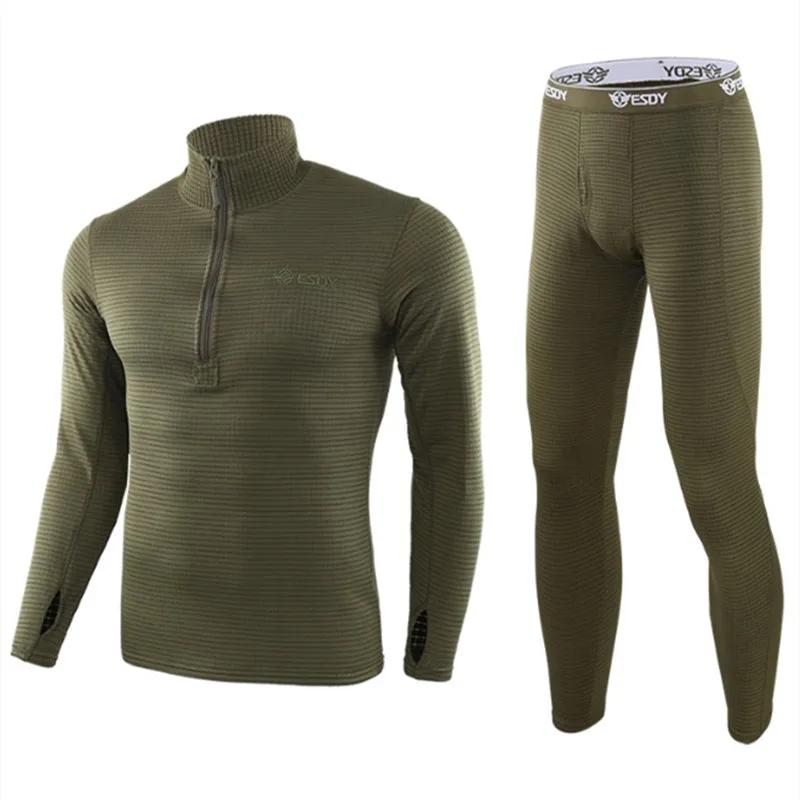 Army Green Новинка, зимнее нижнее белье высшего качества, новое термобелье, мужское нижнее белье, комплекты компрессионного флиса, пот, термо нижнее белье для тренировок, мужская одежда - Цвет: Army Green