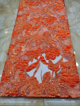 

ORANGE 2020 high quality French Nigerian sequins net lace,African tulle mesh sequence lace fabric for party dress 5yards/lot