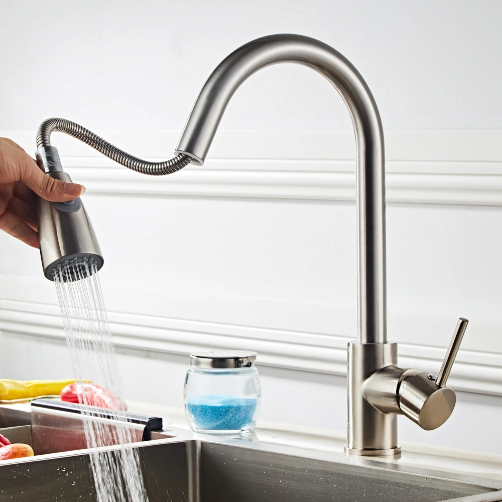 

301 Stainless Steel Wire Kitchen Pull Faucet All Copper Kitchen Pull Faucet For Home Kitchen Free shipping