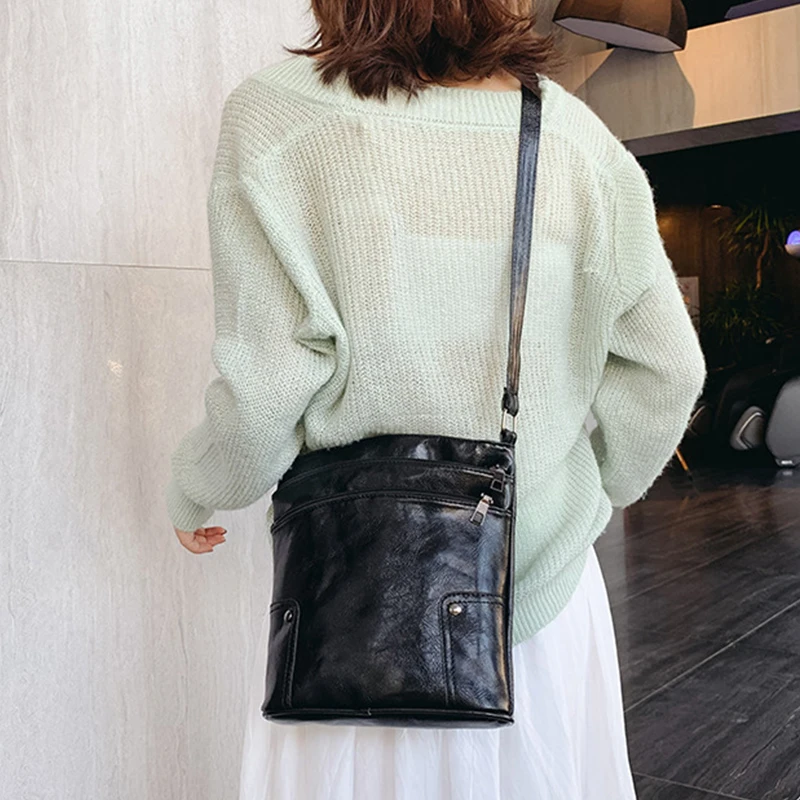 Сумка женская s роскошные кожаные сумки на плечо модные сумки кошельки винтажные большие емкости сумки через плечо для женщин - Цвет: Black
