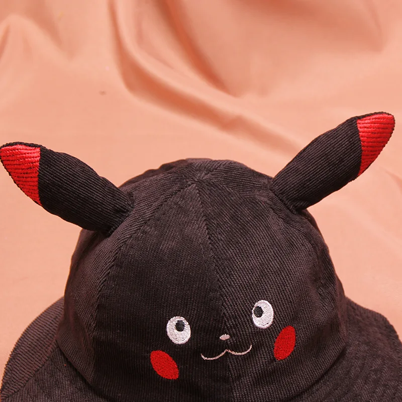 Children Summer Pikachu Bucket Hats Outdoor embroidery Cap Travel Sunscreen Hat for Kids