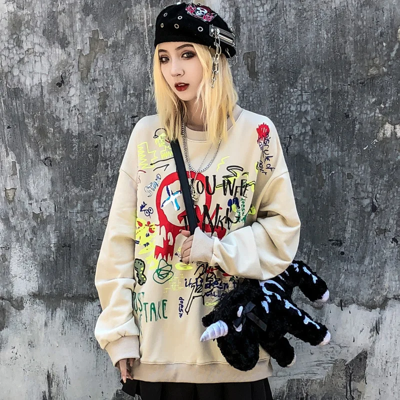 Harajuku пуловер для мужчин и женщин, креативные толстовки с принтом граффити, мужские хипстерские толстовки в стиле рок, хип-хоп, уличная одежда, свитшоты, толстовки, WG686