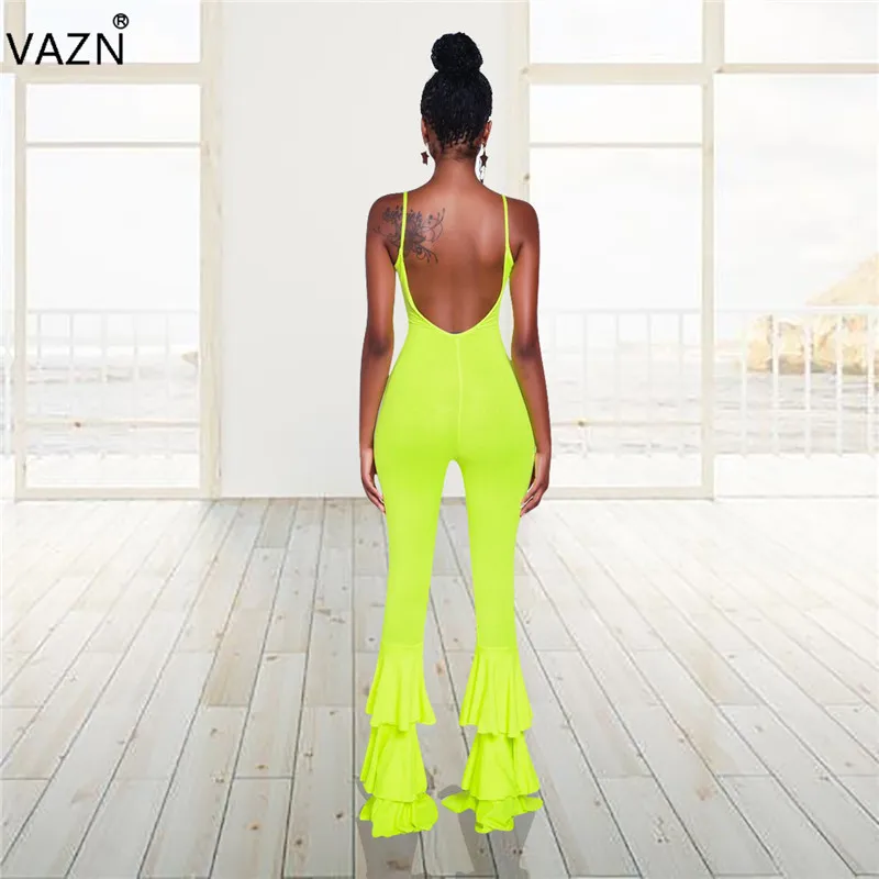 VAZN ME309 Новые комбинезоны для молодых сексуальных клубов, популярный стиль, однотонные без рукавов, aSpaghetti, на ремешке, с открытой спиной, женские ботинки, эластичный комбинезон с вырезами
