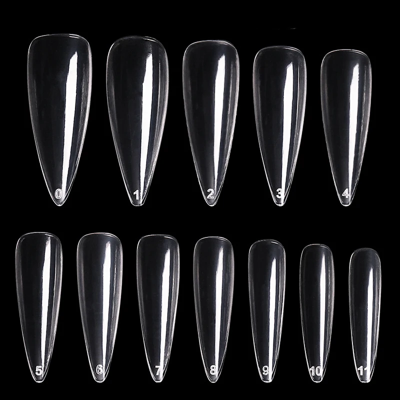 600 Pcs/Bag XXL Extra Long Stiletto Pointy False Nail Tips Clear ABS Full Cover Nails Fake Tip 12 Size Professional Plastic | Красота и