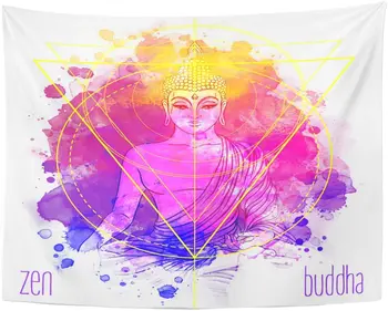 

Tapestry Sitting Buddha Over Watercolor Vintage Composition Indian Buddhism Spiritual Motifs Tattoo Yoga Tapestries Wall Hanging