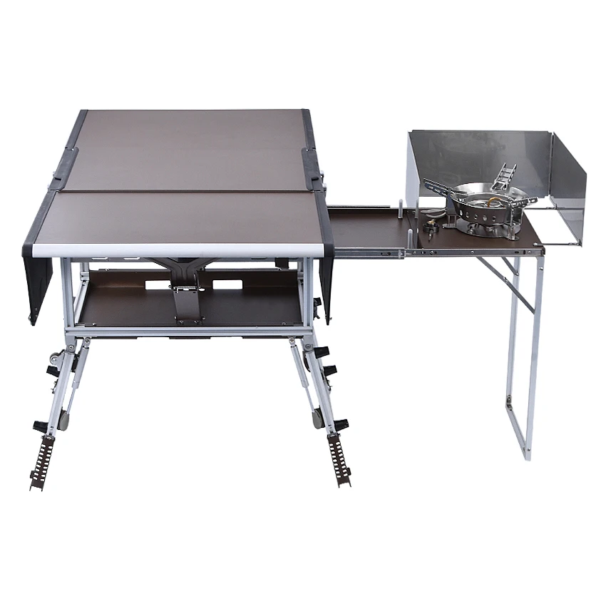 5-7 Person Outdoor Mobile Kitchen Foldable Picnic Table with Gas Stove and Tableware Cookware Set Camping picnic C550/C650