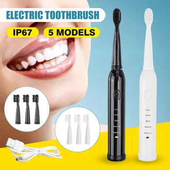 

Electric Toothbrush Ultrasonic 5 Vibration Mode Brush Charge Soft Tooth Brushes USB Adult Timer Whitening Teeth Hygiene