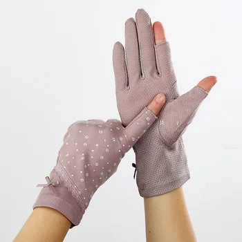 Summer Short Fingerless Anti Skid Cycling Sunscreen Glove Women Cotton Dot Bow Thin Breathable UV Touch Screen Driving Miten J79 4
