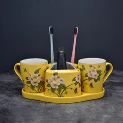 Ceramic Bathroom Sanitary Ware Set Porcelain Couple Cups Toothbrush Rack Tray WashTools Luxury 4 Pieces Kit Wedding Gift Present