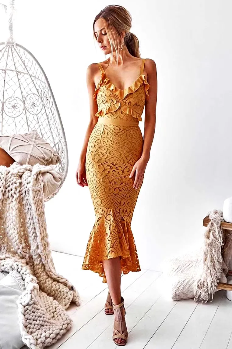5 цветов, Vestidos, женское сексуальное кружевное Бандажное платье до середины икры, дизайнерское платье с рыбьим хвостом, вечерние платья знаменитостей - Цвет: Цвет: желтый