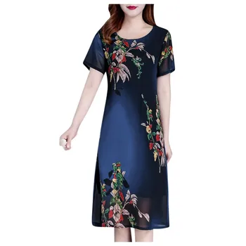 

Women Fashion Summer Lady Elegant O-neck Short Sleeve Retro Printing Dress 2020 Hot Dresses Clothes For Girl Платья