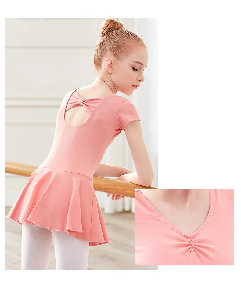 Girls Cotton Gymnastics Leotards Ballet Leotards Dress Kids Children Short Sleeve Dance Leotards