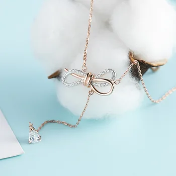 

New High Quality Real S925 Bowknot Pendant Fine Jewelry Heart Of Ocean Necklace Pendants Chain Fashion Accessories Jewel