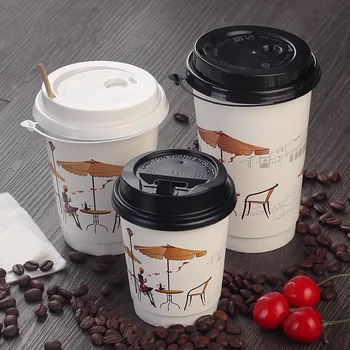 

50pcs High quality thickened paper cup 12ounce disposable coffee cups white creative disposable cup packaging drink cup with lid