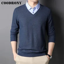 

COODRONY Brand Streetwear Fashion New Arrivals Male Casual Fake Two Sweater Spring Autumn Men Slim Fit Pure Color Clothing W1006