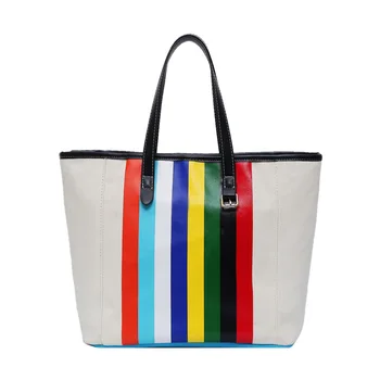 

High Quality Shopping Bags For Women Lady Colored stripes canvas bag Handbag Large Capacity tote bag for women Wholesale