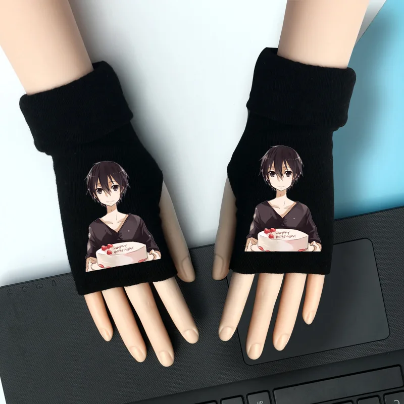 Sword Art Online вязаные перчатки SAO Kirito, теплые хлопковые рукавицы на запястье, модные аксессуары для косплея, подарок на зиму