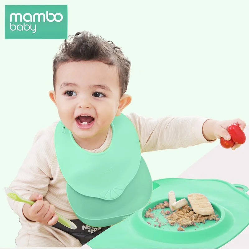 

Silicone Baby Bibs for Babies and Toddlers Set of 2 - Waterproof Adjustable Silicone Baby Bibs with Pocket Stops Stains Feeding