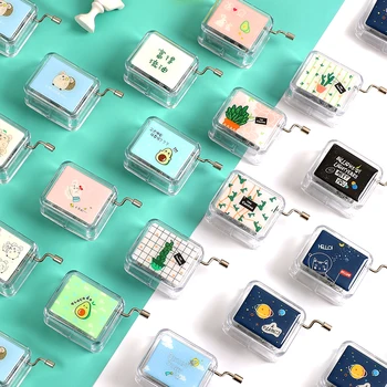 

1pc Acrylic Hand Crank Music Box Movement Ornaments Musical Box Hand-operated Music Box Birthday Gift for Friend Home Decor