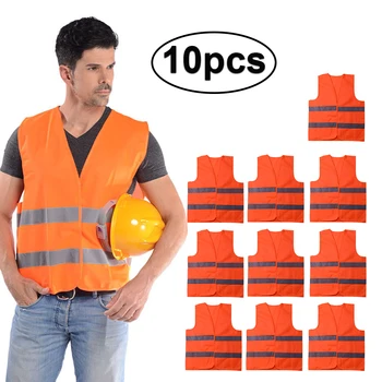 

4/10 Pcs Advanced Safety Vests With Neon Yellow Ultra-Reflective Safety Vests Suit For Worker Transportation Cycling Running