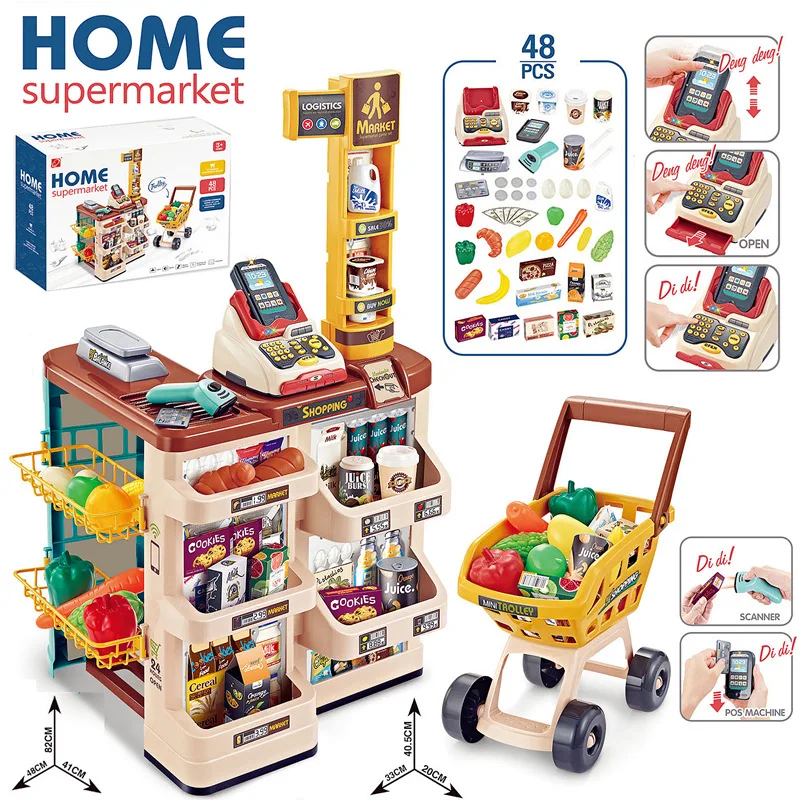 Kids Supermarket Shop Play Role Set Children Superstore Trolley Till Scanner Til 